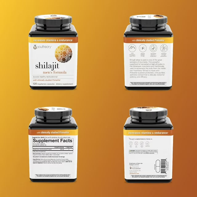 Youtheory Men's Shilajit Capsules with PrimaVie, 120 Ct.