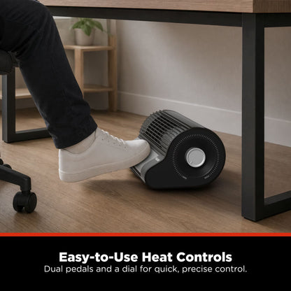 Pelonis 13" Under-Desk Flex Ceramic Space Heater, 1200W/700W Foot Pedal Controlled Heater with Adjustable Thermostat, Tip-Over & Overheat Protection, Compact Indoor Heater