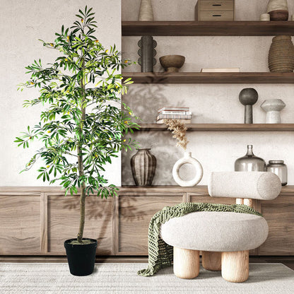 Faux 72" Olive Tree in Black Plastic Pot