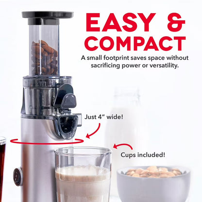 Dash Compact Cold Press Power Juicer, Compact Slow Juicer with Pulp Separation, 16-Oz Capacity, Almond & Cashew Milk Maker