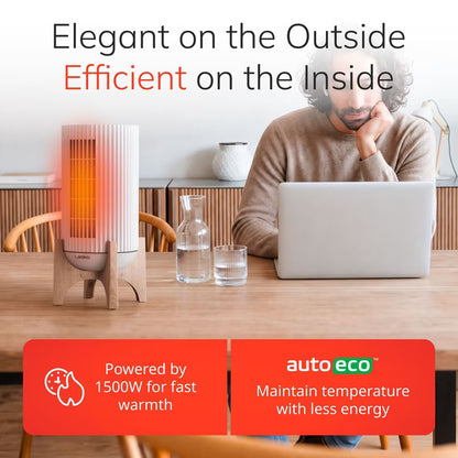 Lasko Artisan High Velocity Ceramic Space Heater with Remote, 1500W Tower Heater with Oscillation, Auto Eco Thermostat, 12-Hour Timer & Safety Protection, White
