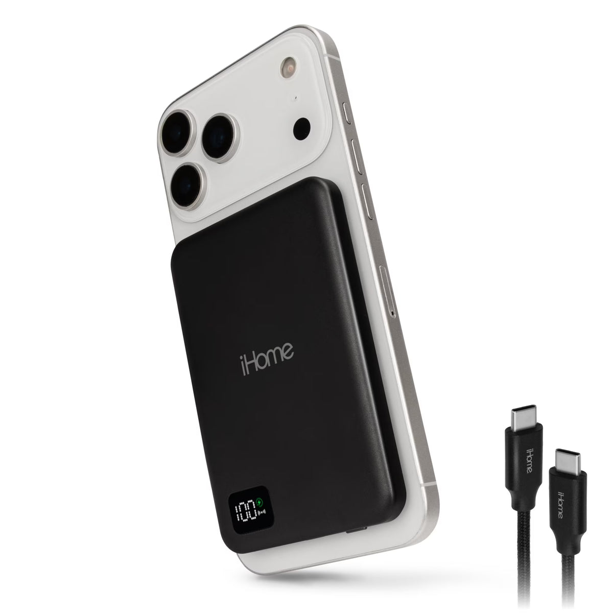 iHome 5000mAh Magnetic Power Bank, MagSafe Compatible Portable Charger with 20W Power Delivery, LCD Battery Display & 6-Ft USB-C Cable