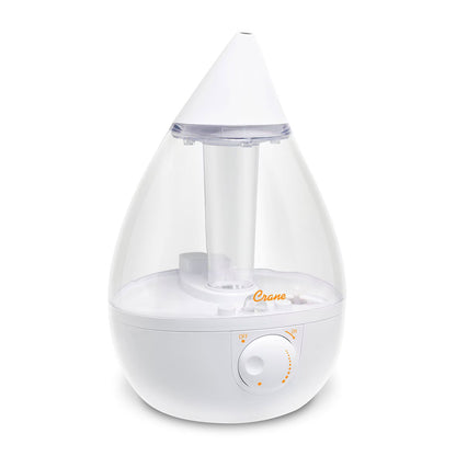 Crane Drop Ultrasonic Cool Mist Humidifier, 1-Gallon Tank, Up to 24 Hours, Whisper-Quiet Cool Mist for Rooms Up to 500 Sq. Ft., Auto Shut-Off