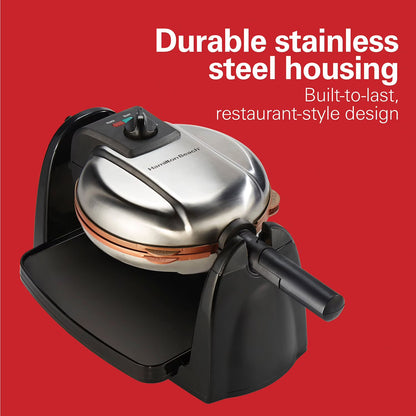 Hamilton Beach Durathon Ceramic Removable-Grid Belgian Waffle Maker, Belgian-Style Waffle Iron with Adjustable Browning Control, Dishwasher-Safe Grids & Drip Tray