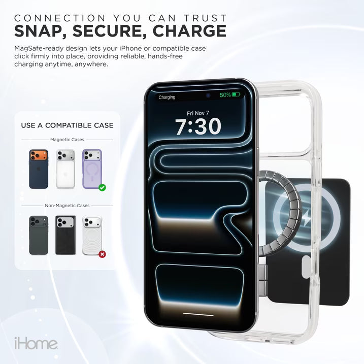 iHome 5000mAh Magnetic Power Bank, MagSafe Compatible Portable Charger with 20W Power Delivery, LCD Battery Display & 6-Ft USB-C Cable