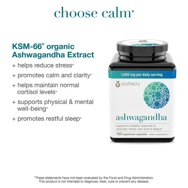 Youtheory Ashwagandha 1000mg with KSM-66, 150 Ct.