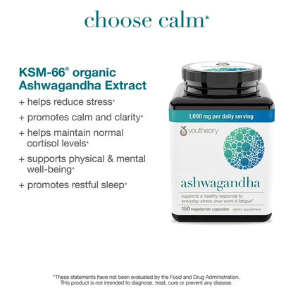 Youtheory Ashwagandha 1000mg with KSM-66, 150 Ct.