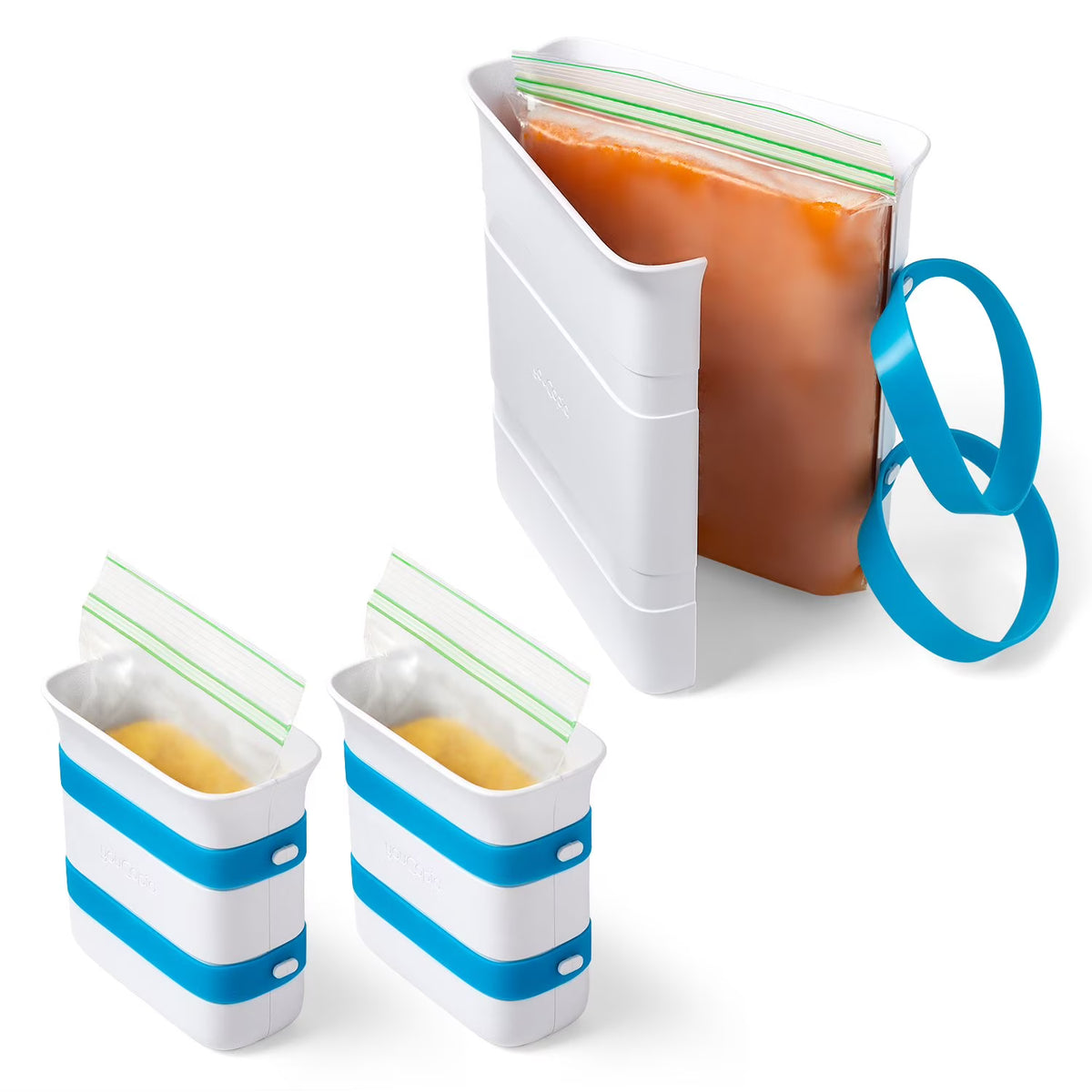 YouCopia FreezeUp Freezer Food Block Maker, 3-Piece Set with Two 2-Cup & One 6-Cup Molds, Space-Saving Food Storage Organizer for Quart & Gallon Bags